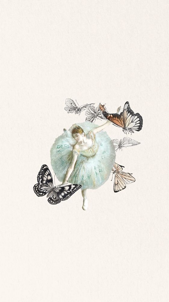 Butterfly and ballerina phone wallpaper editable collage. Remixed by rawpixel.