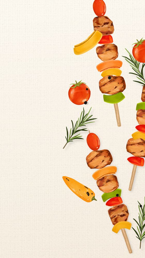 BBQ sticks mobile wallpaper, food border background, editable design