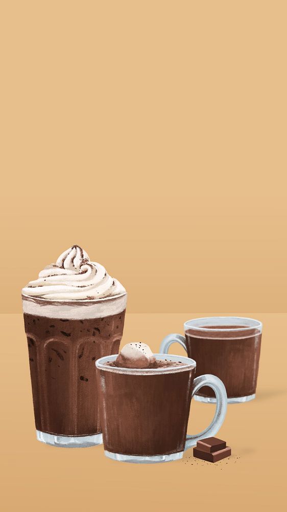 Sweet chocolate drinks phone wallpaper, dessert beverage illustration, editable design