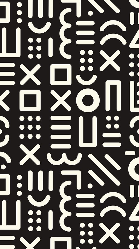 Black memphis pattern iPhone wallpaper, abstract background, editable design