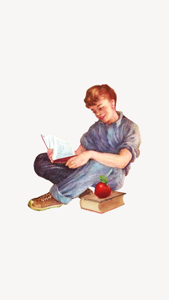 Boy reading book mobile wallpaper editable collage. Remixed by rawpixel.