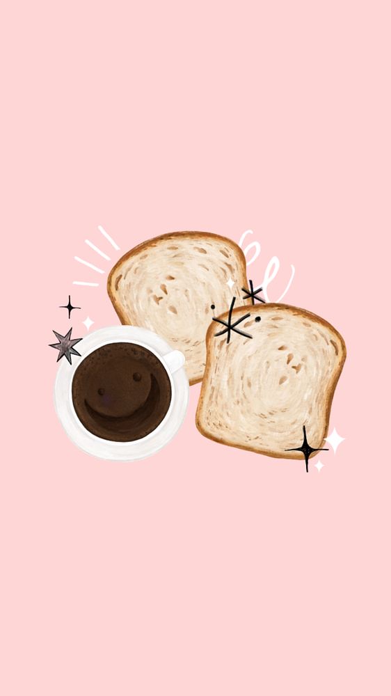 Bread slices coffee mobile wallpaper, breakfast food background, editable design