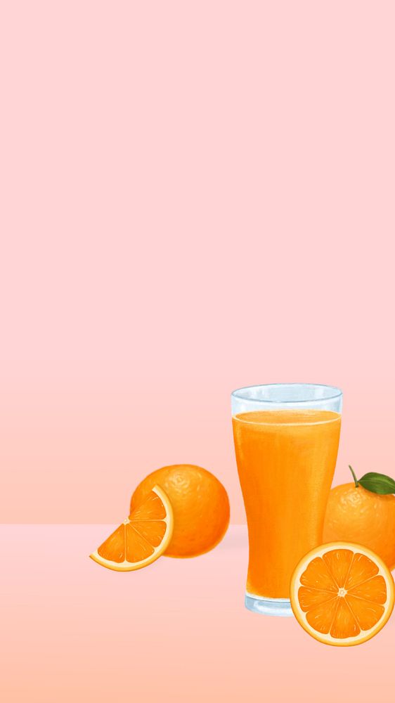 Orange juice glass phone wallpaper, healthy drink illustration, editable design