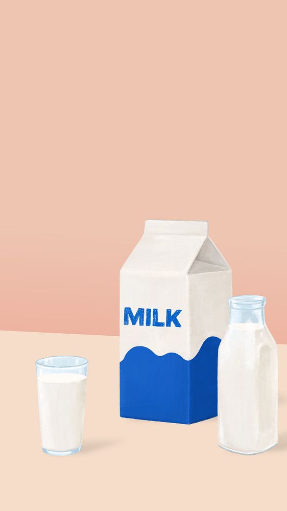 Glass of milk phone wallpaper, drink illustration, editable design