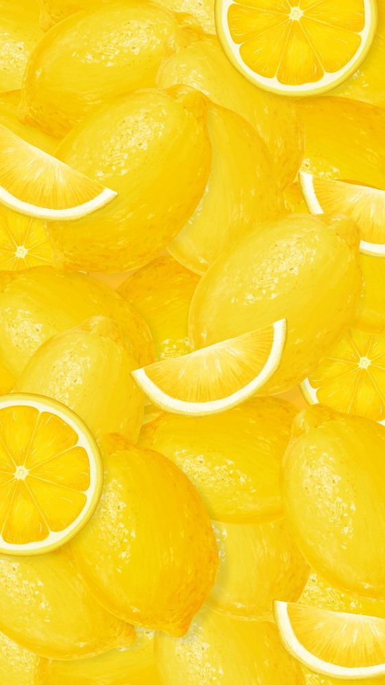 Lemon fruit pattern mobile wallpaper, editable design