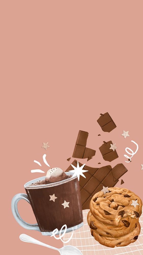 Chocolate chip cookies mobile wallpaper, dessert illustration, editable design