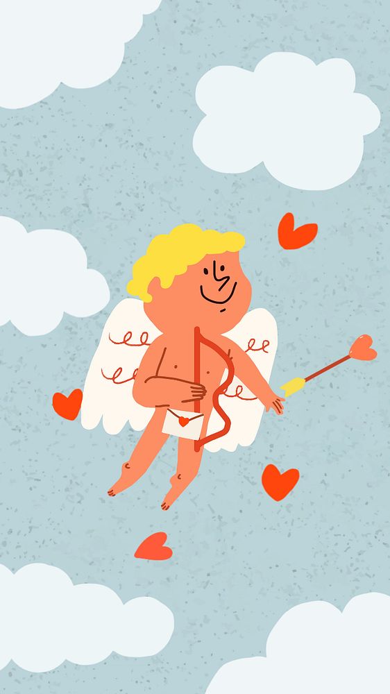 Cute cupid doodle phone wallpaper, editable design