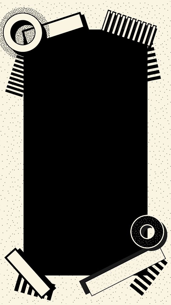 Beige memphis frame mobile wallpaper, black background, editable design