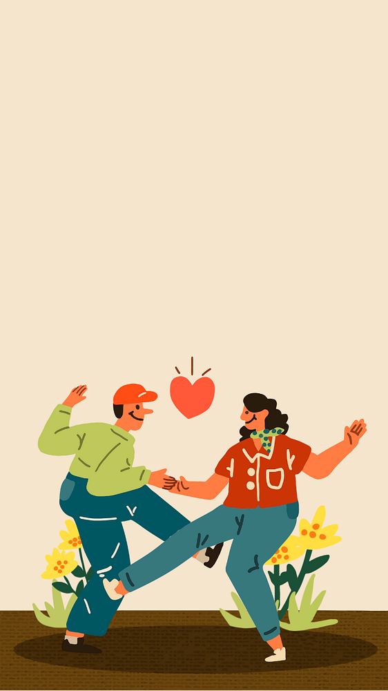 Couple dance doodle mobile wallpaper, editable design