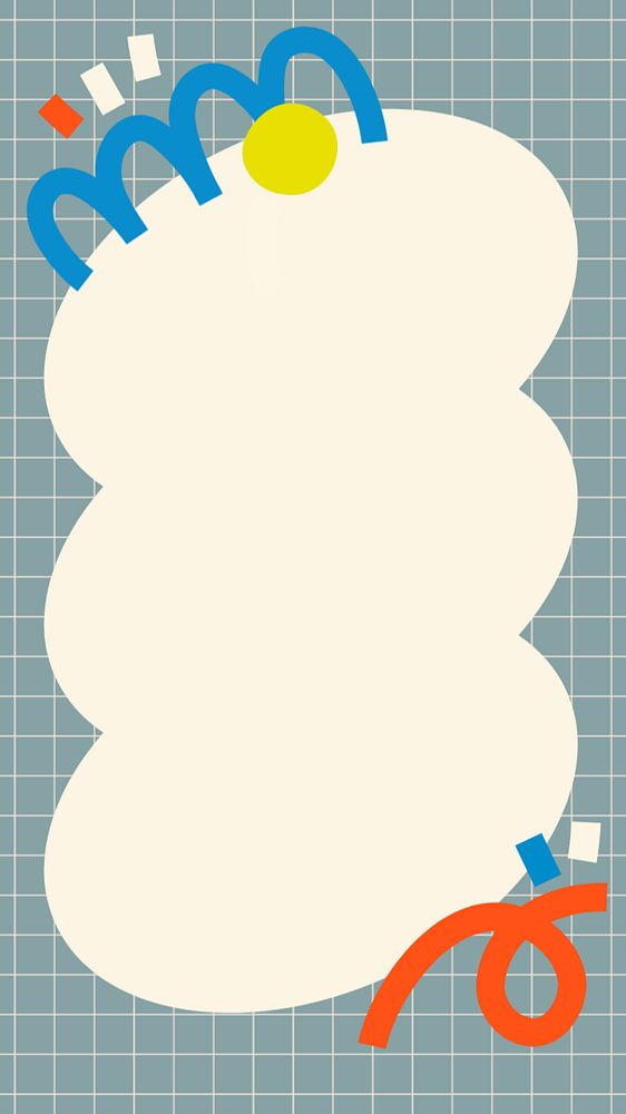 Blue patterned frame iPhone wallpaper, beige memphis, editable design