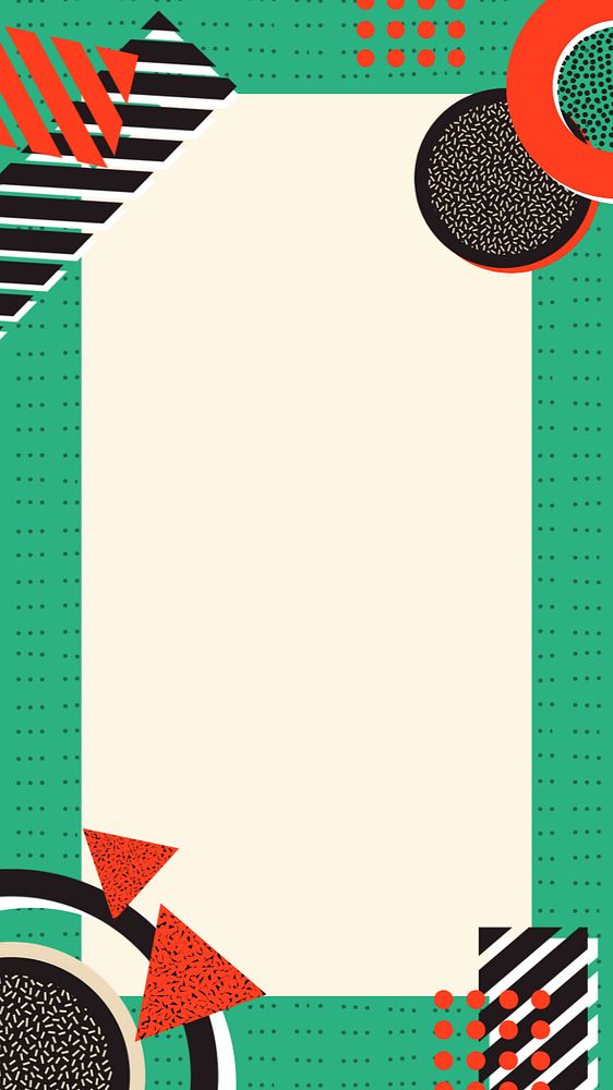 Retro geometric frame iPhone wallpaper, green, editable design