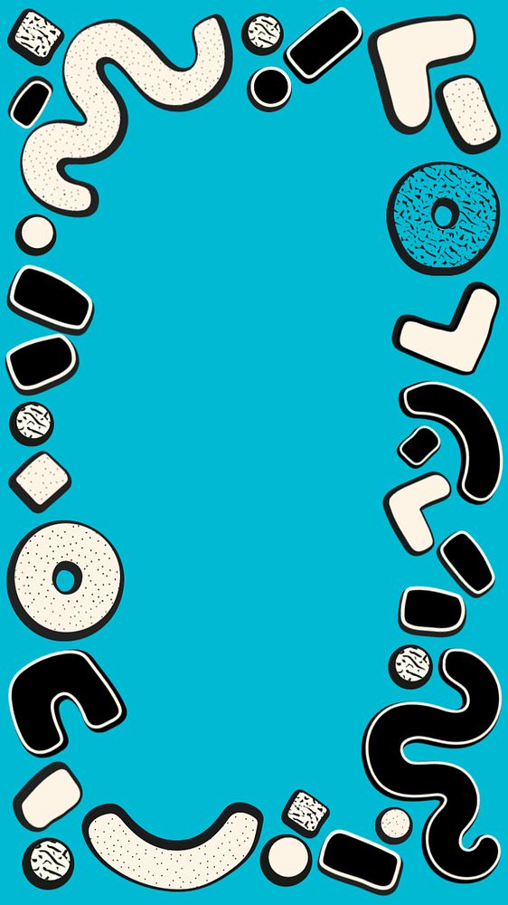 Cute memphis frame iPhone wallpaper, blue abstract background, editable design