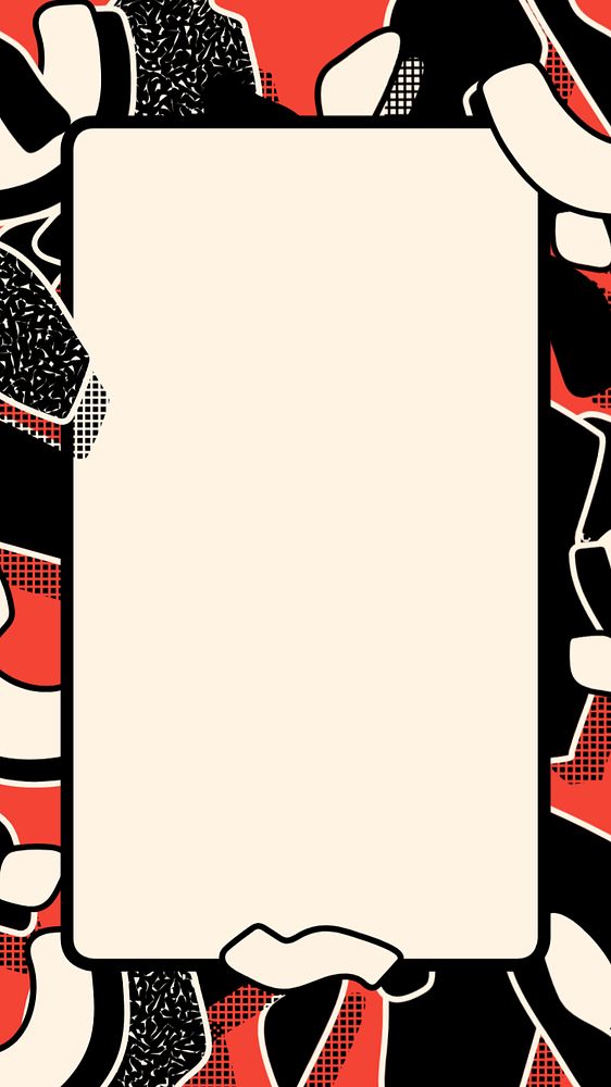 Red abstract frame iPhone wallpaper, organic shape pattern, editable design