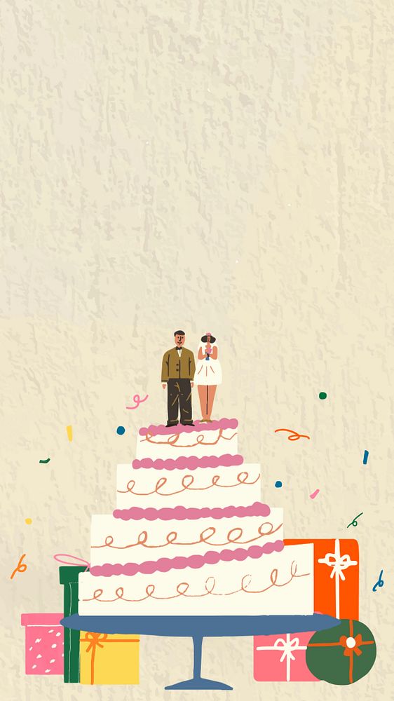 Wedding cake doodle mobile wallpaper, editable design