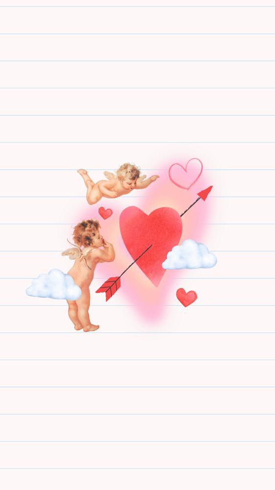 Pink Valentine's cupid phone wallpaper, editable celebration background. Remixed by rawpixel.