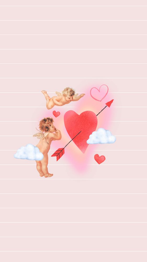 Pink Valentine's cupid phone wallpaper, editable celebration background. Remixed by rawpixel.