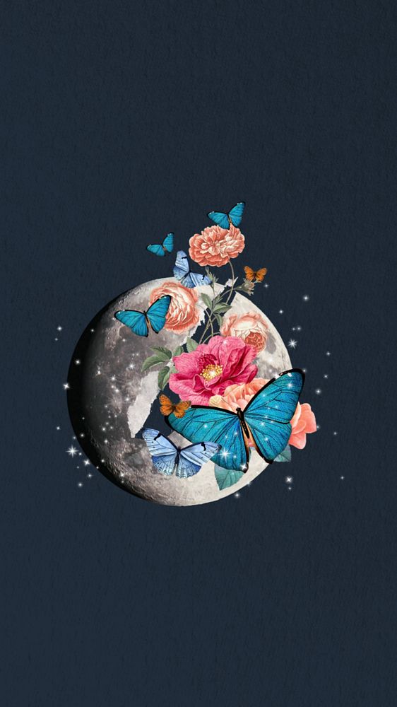 Butterfly globe aesthetic iPhone wallpaper, editable design