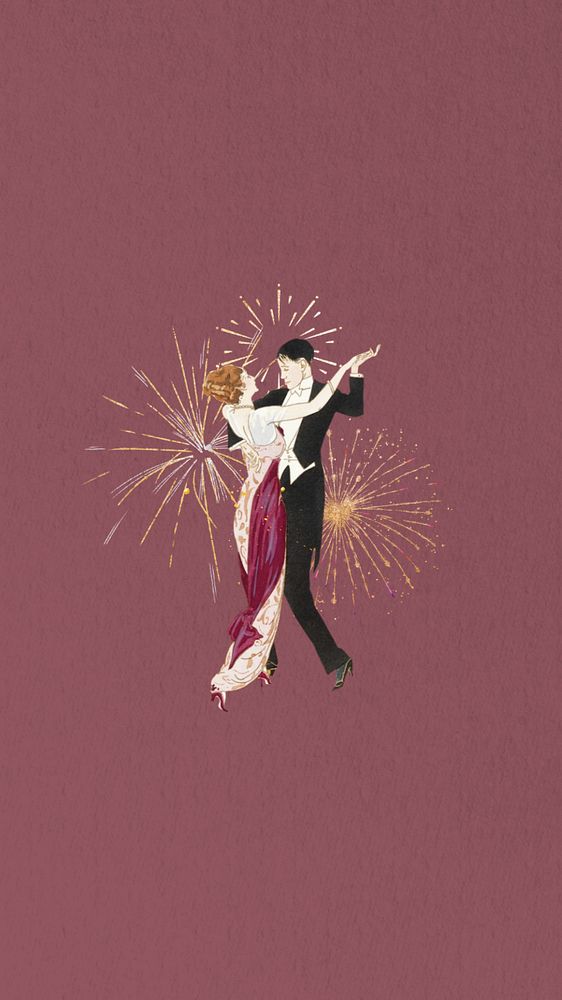 Vintage couple dancing phone wallpaper editable collage. Remixed by rawpixel.