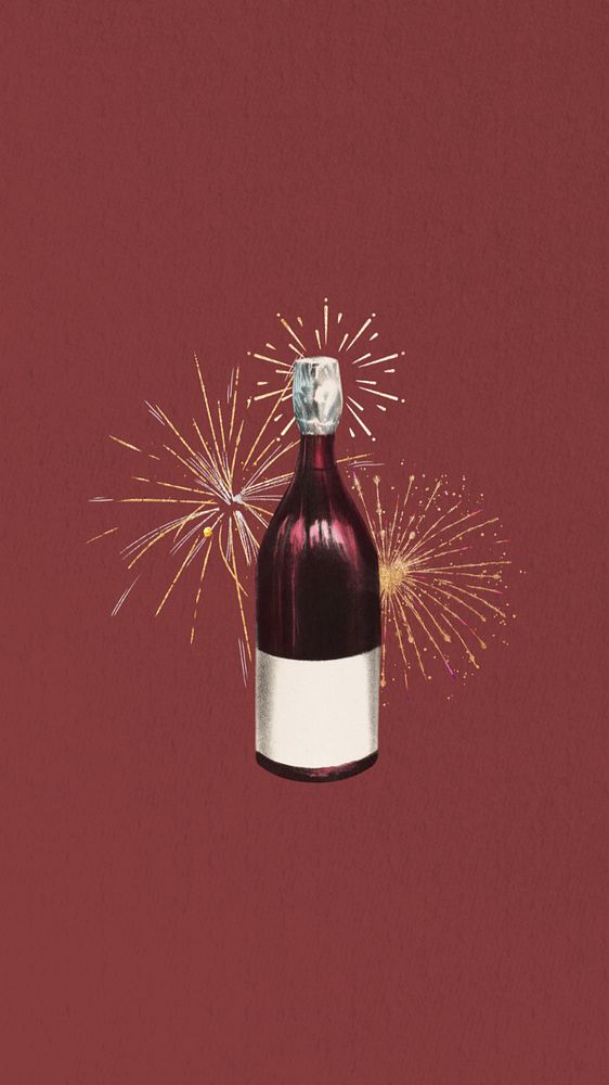 Wine bottle fireworks phone wallpaper editable collage. Remixed by rawpixel.