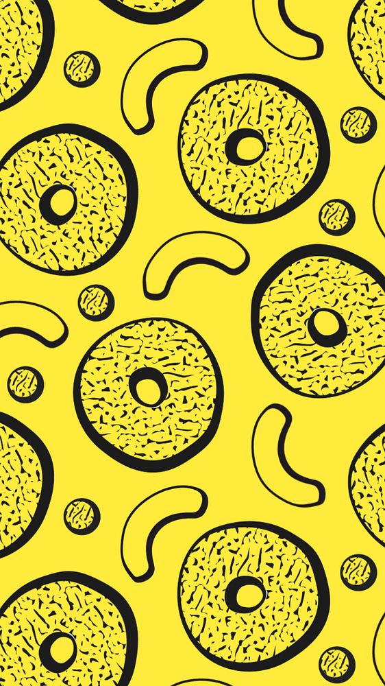 Donut memphis pattern mobile wallpaper, yellow abstract background, editable design