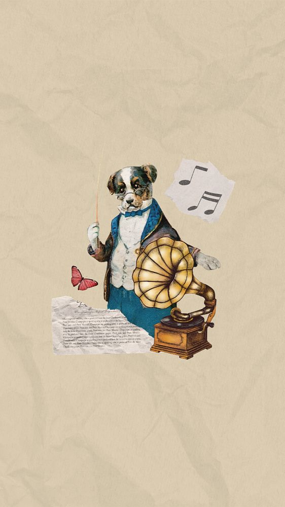 Dog music conductor mobile wallpaper editable collage. Remixed by rawpixel.