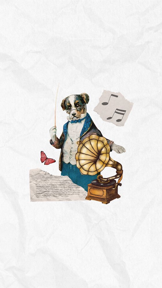 Dog music conductor mobile wallpaper editable collage. Remixed by rawpixel.