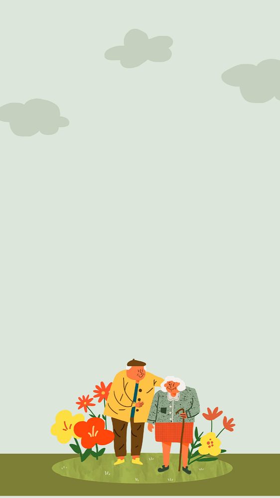 Cute old couple iPhone wallpaper, editable design