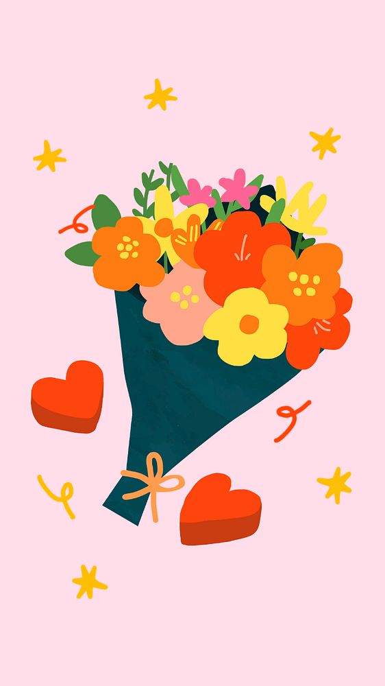 Valentine's flower bouquet mobile wallpaper, editable design