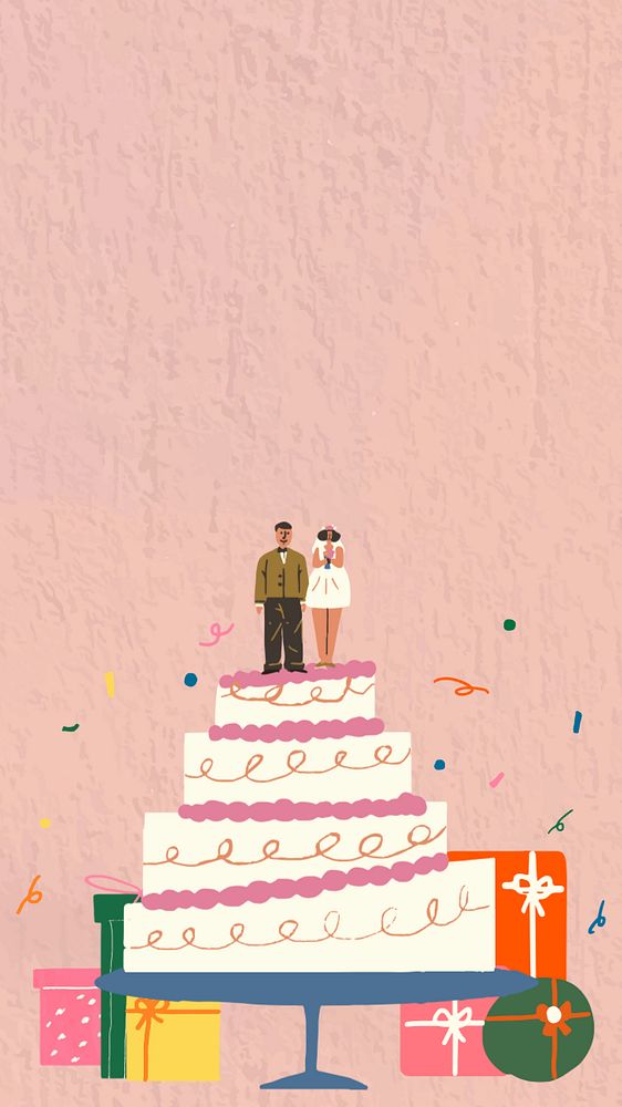 Wedding cake doodle iPhone wallpaper, editable design