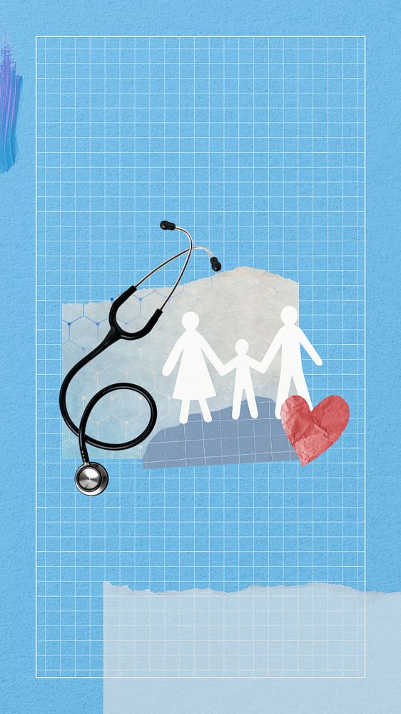 Family's health phone wallpaper, paper collage art, editable design