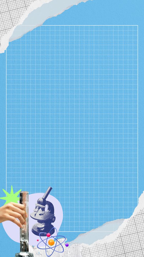 Blue grid patterned iPhone wallpaper, education collage art, editable design