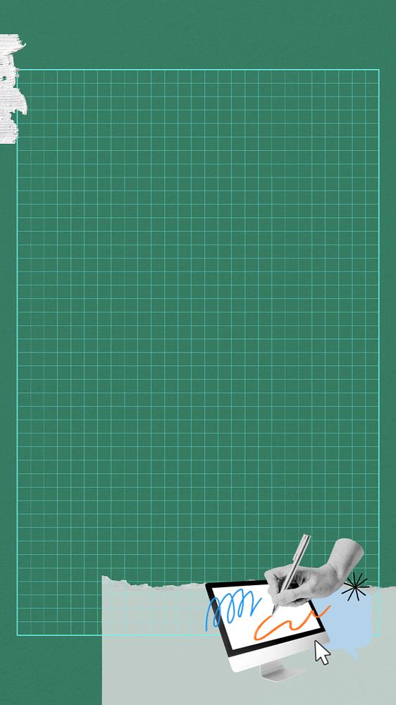 Green grid patterned mobile wallpaper, creative collage art, editable design