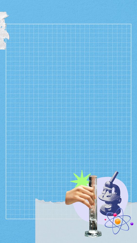 Blue grid patterned mobile wallpaper, education collage art, editable design