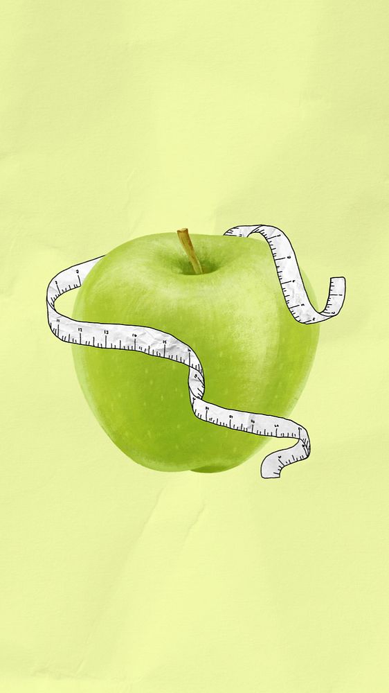 Apple tape measure phone wallpaper, weight loss background, editable design