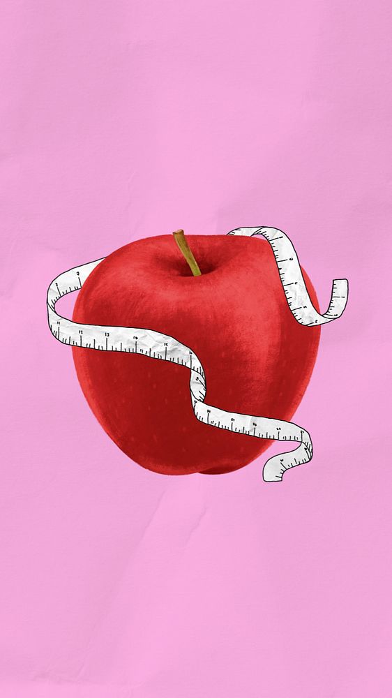 Apple tape measure phone wallpaper, weight loss background, editable design