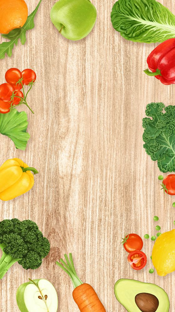 Fruits & vegetables frame mobile wallpaper, editable design