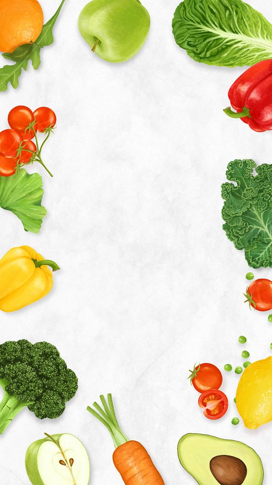 Fruits & vegetables frame mobile wallpaper, editable design