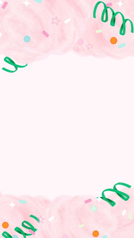 Pink cotton candy mobile wallpaper, cute border background, editable design