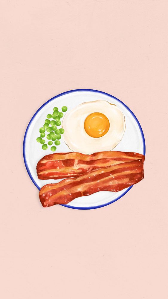 Sunny side up mobile wallpaper, bacon breakfast illustration, editable design