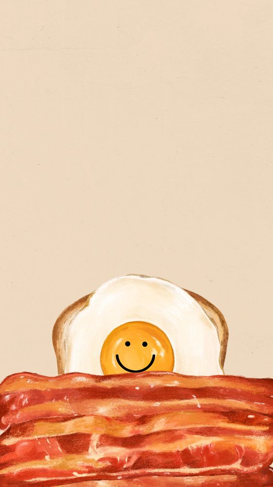 Fried egg toast mobile wallpaper, bacon breakfast illustration, editable design