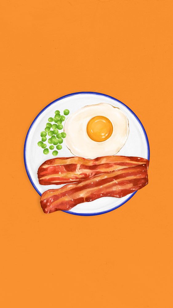 Sunny side up mobile wallpaper, bacon breakfast illustration, editable design