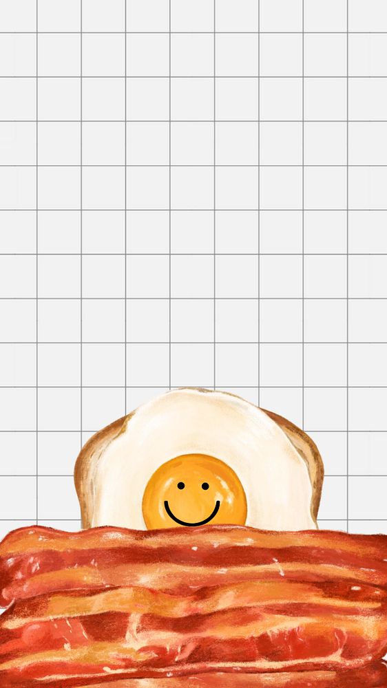 Fried egg toast mobile wallpaper, bacon breakfast illustration, editable design