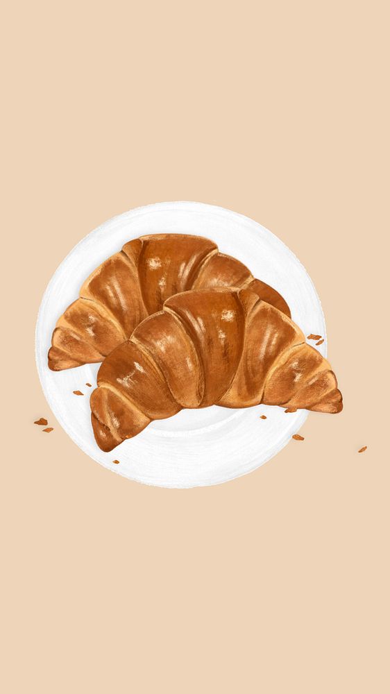 Croissant breakfast iPhone wallpaper, pastry food illustration, editable design