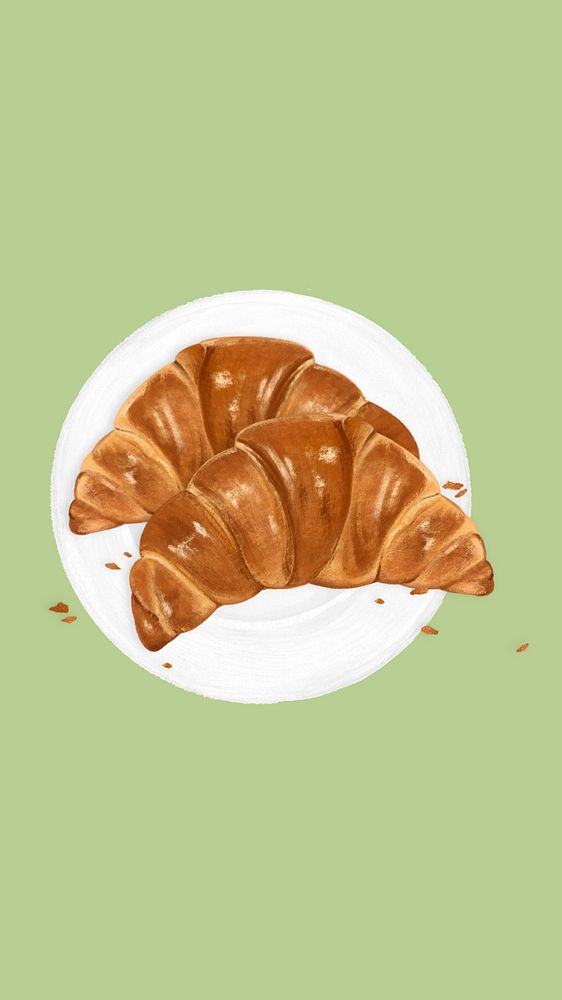 Croissant breakfast iPhone wallpaper, pastry food illustration, editable design