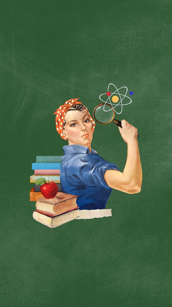 Science education iPhone wallpaper, editable vintage woman illustration. Remixed by rawpixel.