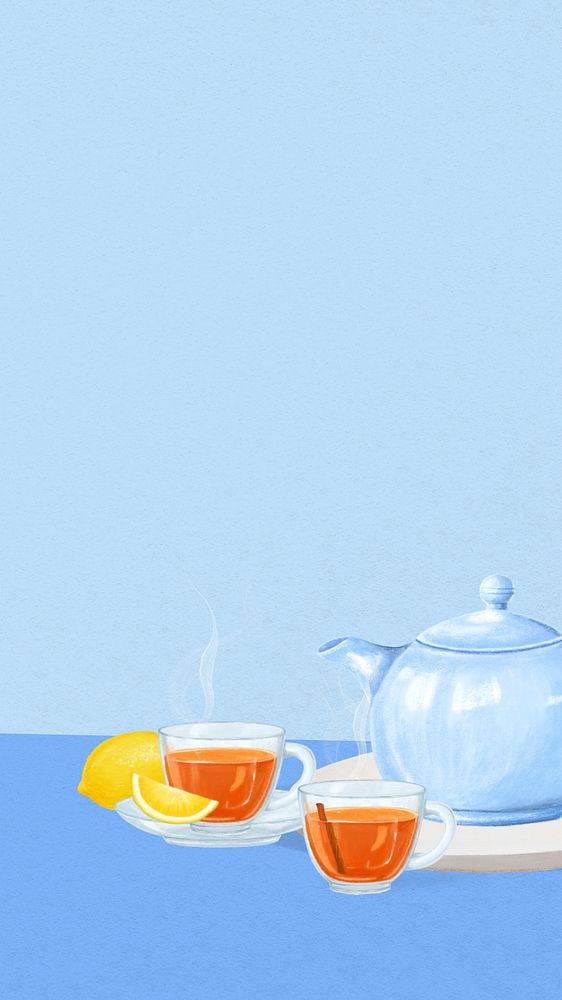 Hot lemon tea iPhone wallpaper, drinks illustration, editable design