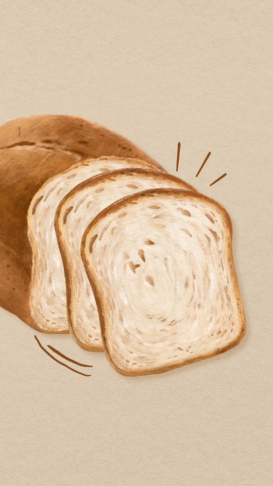 Bread loaf iPhone wallpaper, breakfast food illustration, editable design