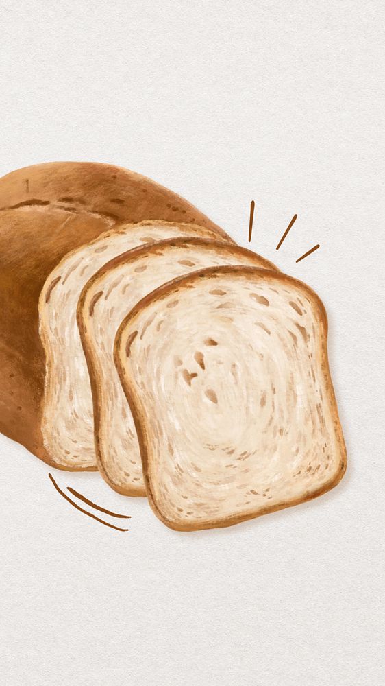 Bread loaf iPhone wallpaper, breakfast food illustration, editable design