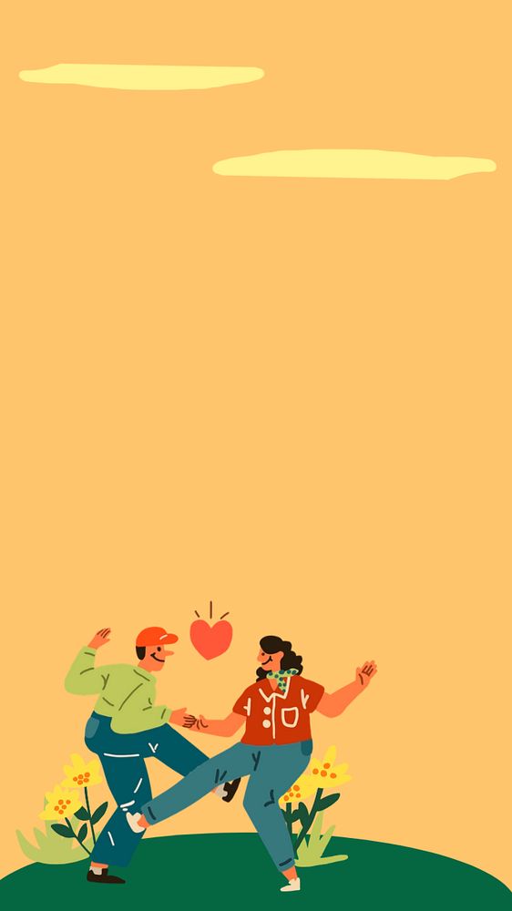 Couple dance doodle mobile wallpaper, editable design