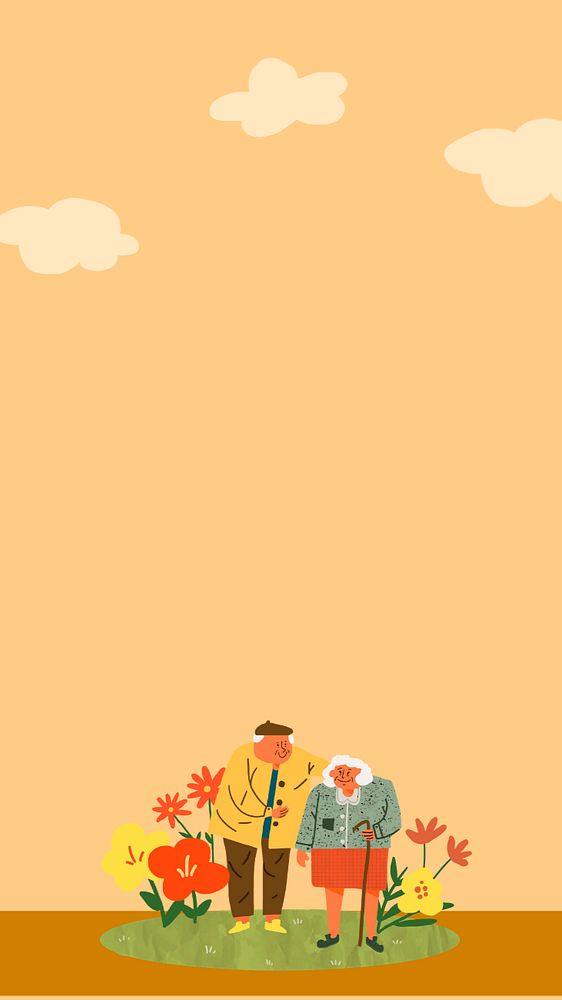 Cute old couple iPhone wallpaper, editable design